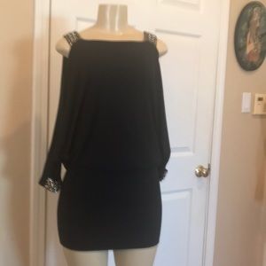 Aqua women black beaded dress